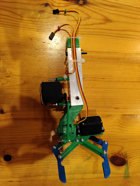 A 3D printed two fingered robotic claw with two servos.