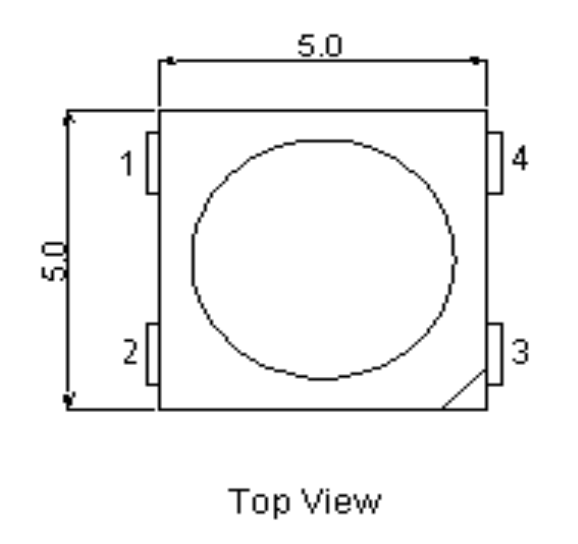 Pinout of the WS2812B LED, the marker is near pin 3.