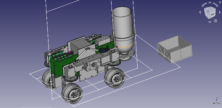 A 3D CAD drawing of a 4 wheeled robot.