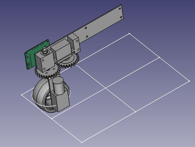 A 3D CAD render of a section of a 4 wheeled robot.